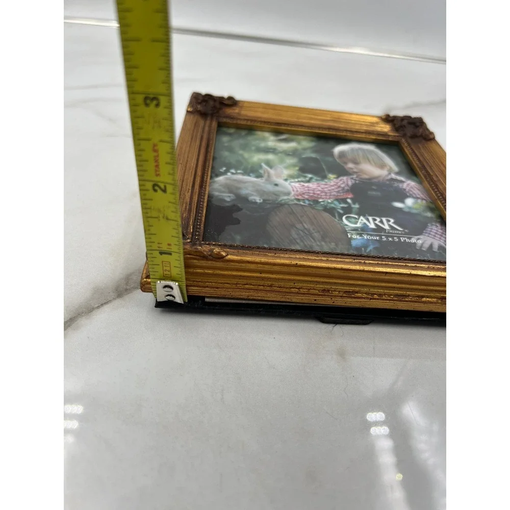 VTG Carr Frames Ornate Gold 5x5 Square Picture Frame Vintage Style Scroll Detail